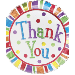 Round multicolor foil balloon with the words Thank You