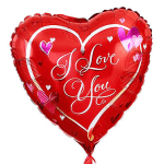 Heart-shaped red balloon with "I Love You" text and small hearts