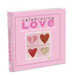 Pink book titled Celebrating Love with heart illustrations