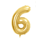 Gold foil balloon shaped like the number 6