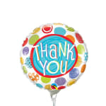 Round foil balloon with "Thank You" text and colorful dots