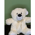 White teddy bear with a gold ribbon bow