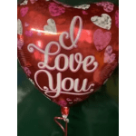 Red heart-shaped balloon with "I Love You" text and pink heart patterns