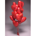 Cluster of red heart-shaped balloons tied together