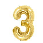 Gold number 3 foil balloon on a white background