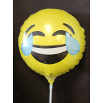 Yellow emoji balloon with tears of joy and a white stick