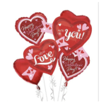 Heart-shaped Valentine balloons with red and pink designs