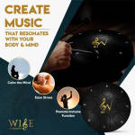 Promotional graphic with a black hand drum and text about creating music