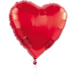 Red heart-shaped foil balloon with a white ribbon tail