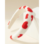 Beaded white headband with red heart patterns