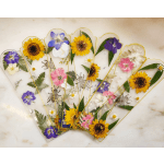 Pressed flower fan-shaped bookmarks with sunflowers and small blossoms