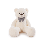Large cream teddy bear with a checkered bow tie