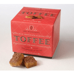 Box of toffee squares with two pieces in front