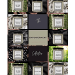 Assorted labeled candles arranged in a grid collage