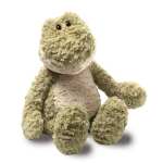 Plush stuffed dinosaur toy sitting on a white background