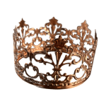 Ornate copper-toned metal crown with filigree cutouts