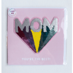 Pink greeting card with a sequined crown and "YOU'RE THE BEST!" text