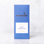 Blue box of dark chocolate with gold speckles