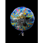 Round birthday balloon with colorful stars and "HAPPY BIRTHDAY" text