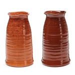 Two amber ceramic vases with ribbed sides