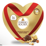 Heart-shaped Ferrero Rocher chocolate gift box with red ribbon design