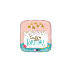 Birthday balloon with cake graphic and confetti