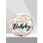Round birthday balloon with marble print and gold lettering
