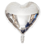 Heart-shaped silver foil balloon on a white background