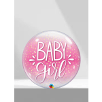 Pink balloon with "BABY Girl" text and gold polka dots