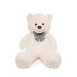 Cream teddy bear with a checkered bow