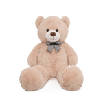 Large plush teddy bear with a checkered bow