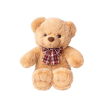 Plush teddy bear with a plaid bow tie