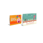 Two colorful greeting cards with birthday and holiday designs
