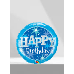 Blue birthday balloon with the words Happy Birthday