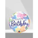 Round birthday balloon with colorful butterflies and "Happy Birthday" text