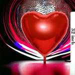 Red heart-shaped balloon with a patterned backdrop