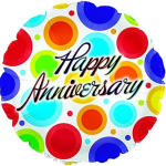 Round balloon with colorful dots and "Happy Anniversary" text