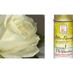 White rose beside a gold glitter spray can