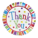 Round multicolor foil balloon with the words Thank You