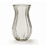 Clear glass vase with a flared rim and curved sides