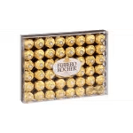 Box of gold-wrapped chocolates arranged in rows