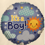 Round balloon with "It's a Boy!" text and a smiling sun graphic