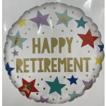 Round balloon with "Happy Retirement" text and colorful stars