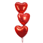 Three red heart-shaped balloons stacked vertically.