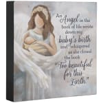 Decorative memorial plaque with an angel holding a baby and a sympathy quote