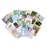 Assorted floral greeting cards fanned out on a white background