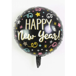 Black balloon with "Happy New Year!" text and colorful stars