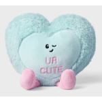 Heart-shaped plush pillow with "UR CUTE" embroidery