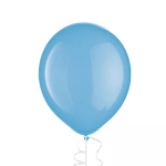 Single light blue balloon with a white ribbon