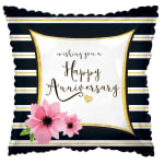 Black anniversary balloon with pink flowers and gold lettering